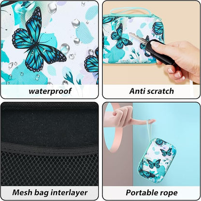 CameCosy Cute Phone Charger Case Storage Set with Lovely Butterfly Cable Protector, Carrying Case Bag, Cable Organizer, USB Earphone Wire Saver Charger Protector for iPhone (Bright Blue)