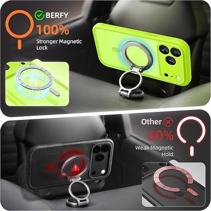 BERFY for iPhone 17 Pro Max Case, Compatible with MagSafe, Built-in Glass Screen Protector, Camera Protection, Shockproof Full Body Phone case 6.9", Translucent Bright Green