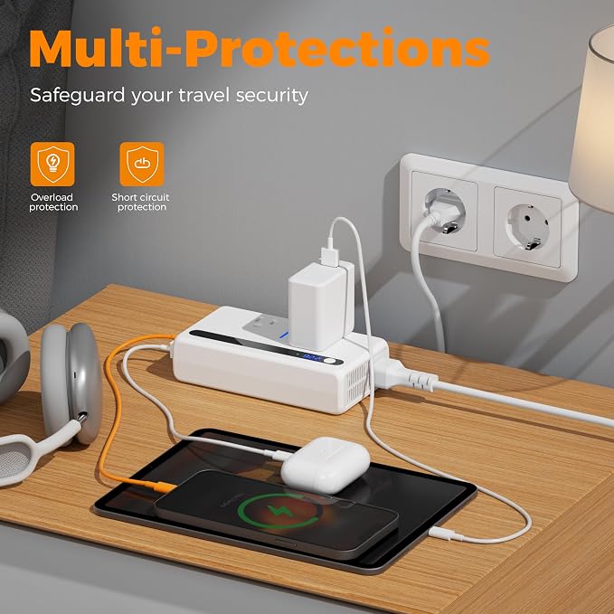 TESSAN 220V‑110V Voltage Converter, Travel Adapter 250W | 4 USB Ports(QC3.0 & PD36W), EU UK AU IT India International Adaptor