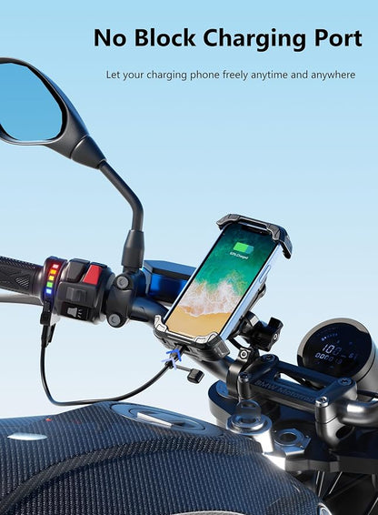 Kewig Motorcycle Phone Mount Holder with Vibration Dampener & Secure Lock, Anti-Shake Handlebar Cellphone Mount for Moto Bike Scooter ATV, Adjustable Phone Mount Fit 5.4-7.2'' Phone