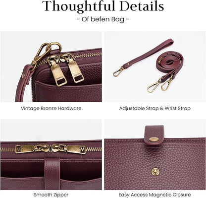 befen Leather Wristlet Wallet for Women Cell Phone Purse with Built in Wallet Vintage Leather Crossdody Bag Clutch Purse