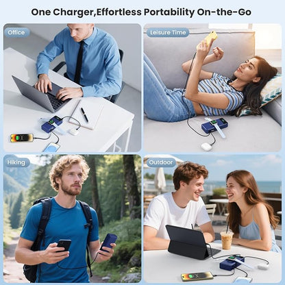 5-in-1 Portable Charger for iPhone,40800mAh Power Bank Built-in Retractable Cable and iWatch Charger,25W PD QC4.0 Fast Charging Battery Pack,Travel Essential Charger for iPhone 17/Air/16,Android,Blue