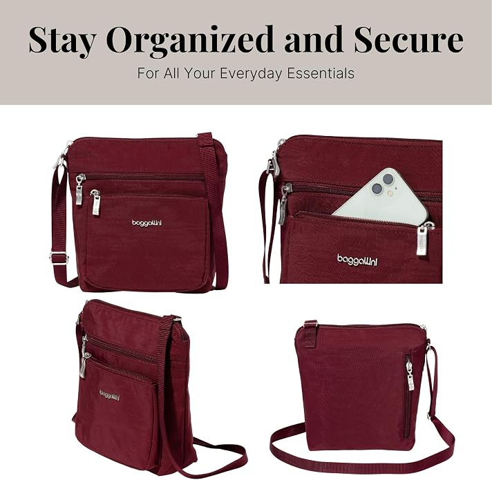 Baggallini Pocket Crossbody Bags for Women 8x8 Small Lightweight Durable Water-resistant Travel Purse W/Rfid