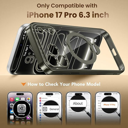 GolbinBox for iPhone 17 Pro Case with 360° Spin Magnetic Stand,[Compatible with Magsafe] [Military Protection][Built-in Ring Holder] Camera Control Phone Case for 17 Pro,Titanium Gray/Clear