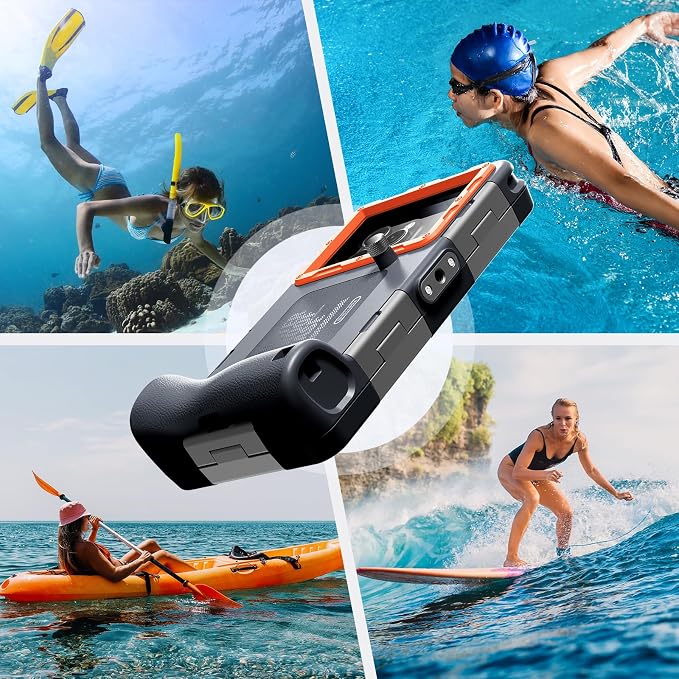 2026Underwater Snorkeling Diving Phone Case for iPhone 16/15/14/13/12/ Pro Max Galaxy S24/S23/S22.[50ft/15m] Professional Scuba Dive Waterproof Case Underwater Photo Video Cover Orange