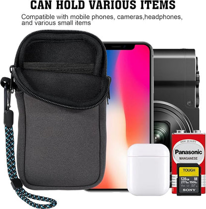 Pwsap Phone Sock, Universal Shock & Impact Resistant Neoprene Pouch with Carabiner and Lanyard Strap Sleeve Case for Hiking & Travelling Phone Bag Fits Phones up to 7 Inches, Gray, M