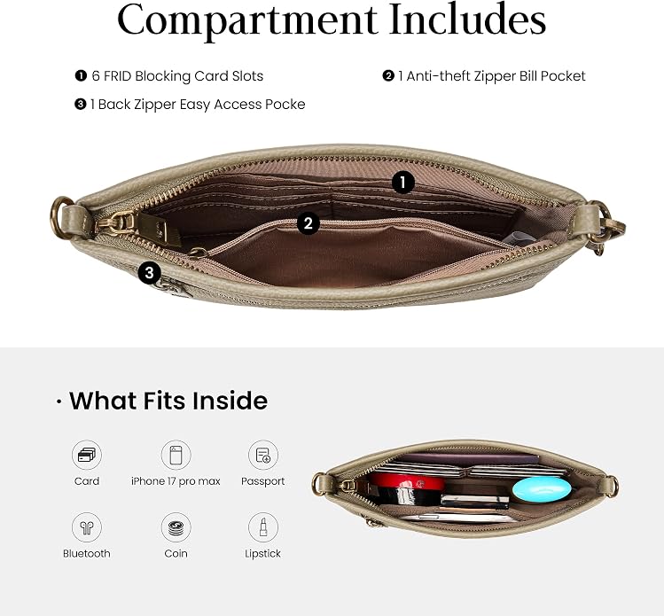 befen Genuine Leather Wristlet Wallet for Women Soft RFID Leather Clutch Purse with Built in Wallet Trendy Crossbody Bag