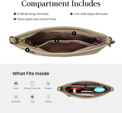 befen Genuine Leather Wristlet Wallet for Women Soft RFID Leather Clutch Purse with Built in Wallet Trendy Crossbody Bag