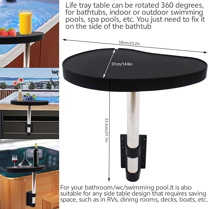 Swim Pool Bathtub Side Table Tray Accessories Leisure Spa Caddy, 360° Rotation Hot Tub Side Table Tray Shelf Poolside Towels Drink Holder Cup Phone Storage Organizer Swimming Pool Accessories