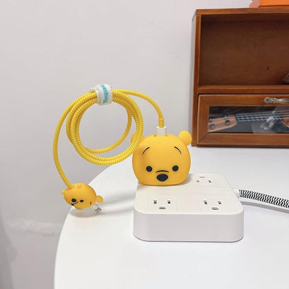 3D Cute Cartoon Charger Protector Case - Compatible for Apple 20W USB-C Power Adapter and Lightning Cable, No.18(4 in1)