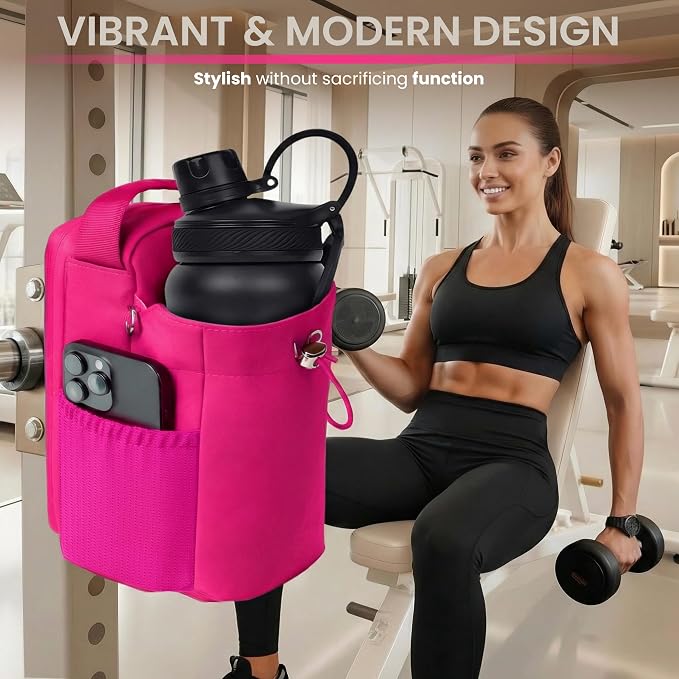 Magnetic Gym Bag Magnetic Gym Water Bottle Bag Water Bottle Holder With Magnet Pocket For Phone Keys Shaker Wallet Crossbody Workout Golf Cart Men Women Pink
