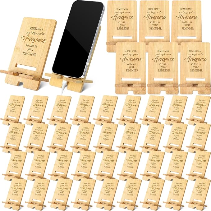 Ripeng 36 Pcs Employee Appreciation Gifts Bulk Bamboo Phone Stand for Desk Office Worker Thank You Gift for Administrative Team Coworkers Staff Graduation Nurse Teacher Week (Awesome Reminder)