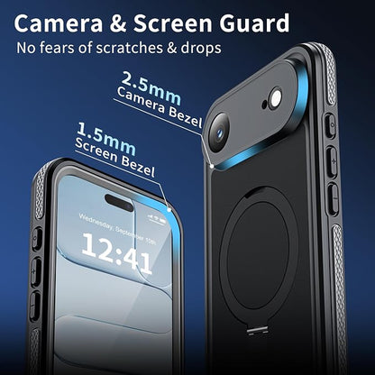 ANTSHARE Magnetic for iPhone Air Case Waterproof, Built in Screen Protector [Compatible with MagSafe] [Invisible Stand] [IP68 Underwater], Full Body Protection Phone Case 6.5'', Black