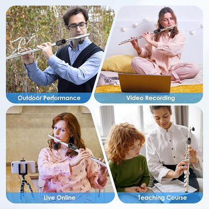 Lococo UHF Wireless Flute Microphone System: Wind Music Instruments Microphone Receiver and Transmitter, 160ft Range with Digital Screen, for Flute, Piccolo, Clarinet