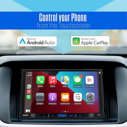 JENSEN J1CA7 7-inch Certified Apple CarPlay Android Auto | Double DIN Touchscreen Car Stereo Radio | Bluetooth Hands Free Calling & Music Streaming | Backup Camera Input | USB Playback & Charging