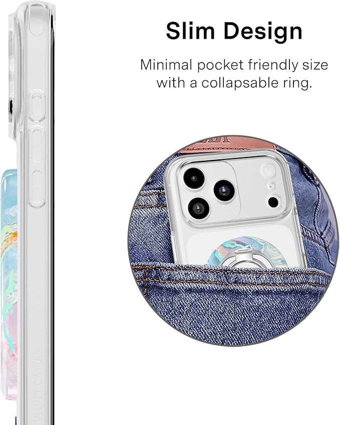 VELVET CAVIAR Compatible with MagSafe Phone Grip 2.0 | Cute Magnetic Ring Holder | Finger Loop Kickstand | Pop On Accessory for iPhone 17, 16, 15, 14, 13, 12 | Moonstone