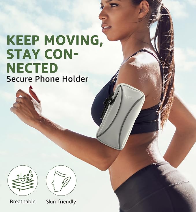 HiRui Arm Bag & Wrist Bag Phone Holder, Sports Running Armband for Gym, Cycling & Workout, Compatible with iPhone 17/16/15 Series, Samsung Galaxy & More, Reflective, Adjustable, Secure Fit (Gray)