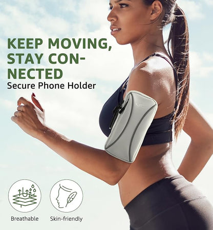 HiRui Arm Bag & Wrist Bag Phone Holder, Sports Running Armband for Gym, Cycling & Workout, Compatible with iPhone 17/16/15 Series, Samsung Galaxy & More, Reflective, Adjustable, Secure Fit (Gray)