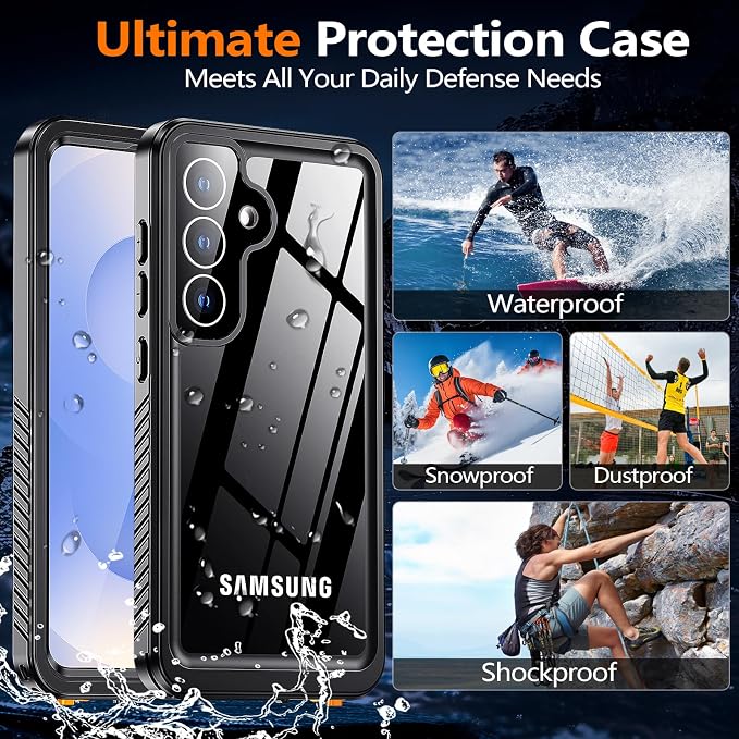 MOZOTER for Samsung Galaxy S25 Plus Case Waterproof,[IPX8 Underwater Case][Full Body Shockproof & Military Dropproof] Built-in Screen Protector Clear Sound Quality for Samsung S25 Plus 6.6 inch-Black