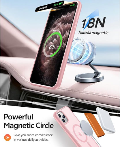 FNTCASE for iPhone 11 Pro Case: [Compatible with Magsafe] Translucent Matte Magnetic Phone Cover - Military Grade Drop Protection Shockproof Protective for iPhone 11Pro 2019 Cases - LightPink