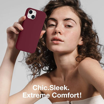 GONEZ Magnetic for iPhone 14 Case, Compatible with Magsafe, with Screen Protector + Camera Protector, Anti-Scratch Microfiber Lining, Liquid Silicone Shockproof Protective Phone Case, Maroon