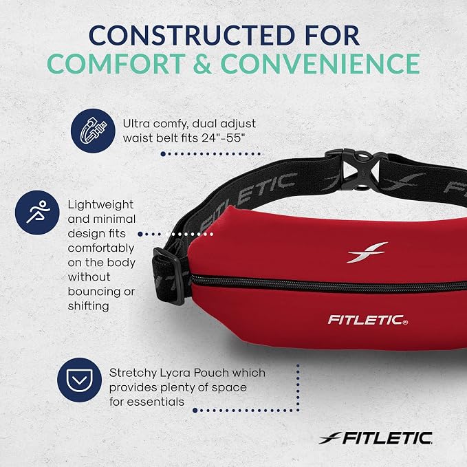 Fitletic Active Lifestyle Fanny Pack & Mini Sports Running Belt For Men & Women – Lightweight, Low Profile- Ultra-Soft Expandable Lycra Pouch - Fits All Phones – Inner Pocket