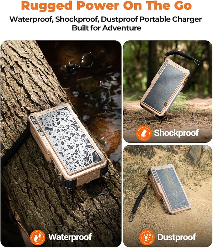 BLAVOR Solar Power Bank with Hand Crank and 4 Cables, 20000mAh Wireless Portable Charger with USB C & Camping Light, 20W Fast Charging Battery Pack for iPhone, iPad, Samsung, All Mobile Phones