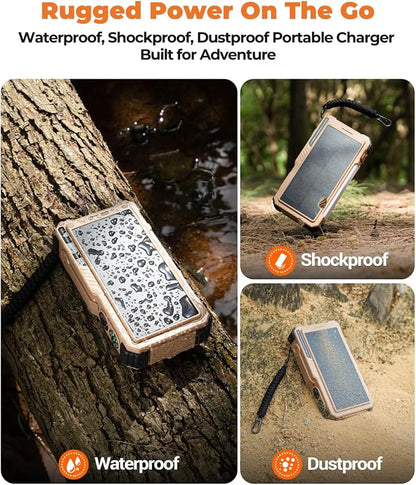 BLAVOR Solar Power Bank with Hand Crank and 4 Cables, 20000mAh Wireless Portable Charger with USB C & Camping Light, 20W Fast Charging Battery Pack for iPhone, iPad, Samsung, All Mobile Phones