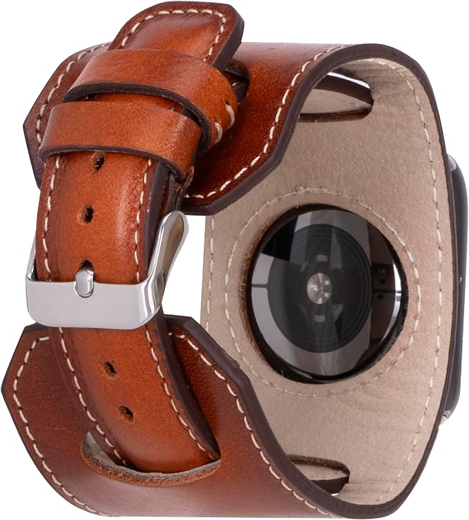 HARDISTON Cuff Watch Band Compatible with Apple 40mm for men & women, Handmade Genuine Leather, Compatible with iWatch Series 11 10 9 8 7 6 5 4 3 2 1 SE Ultra, Leather Wristband, Medium/Band-Russet
