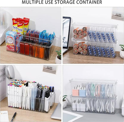 2 Pack Cord Organizer Box for Desk Drawer, Clear Phone Charger Cable Storage Container with Lid