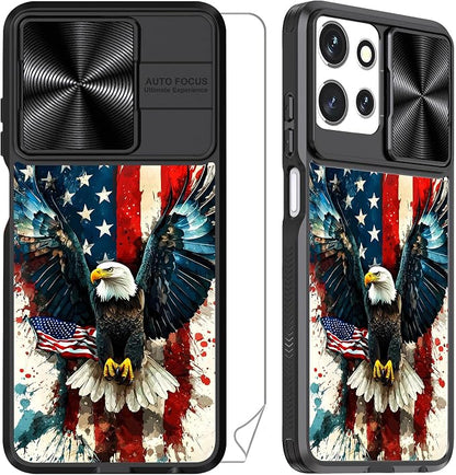 for Motorola Moto G 5G 2025 Case with Spread Wings American Eagle, Metal Slide Camera Cover, Screen Protector, Anti-Peeping Privacy Safeguard, Camera Lens Protector Phone Case for Moto G 5G 2025