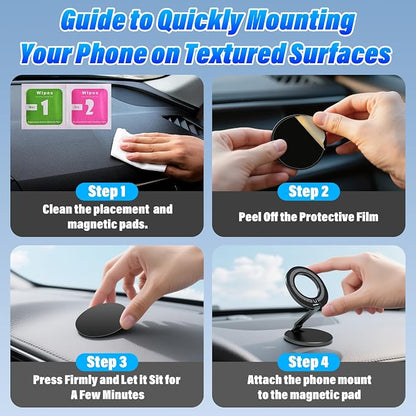 Upgraded Car Phone Holder for Magsafe [3-sided 4200gf Strongest Magnetic] 300° Folding Phone Stand for Desk, Portable Phone Ring Holder Grip, Phone Holders for Your Car Accessories for Phones/Tablets