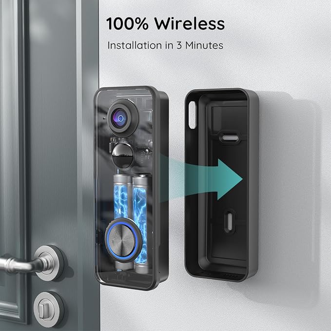 BOIFUN Video Doorbell Camera Wireless, 180° Wide View, 2K HD, No Subscription, AI Human Detection, Head-to-Toe, HDR Night Vision, Two-Way Audio, Battery Powered with Chime, 2.4 GHz Wi-Fi Only