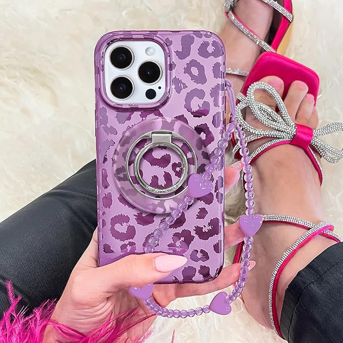 VELVET CAVIAR Compatible with MagSafe Phone Grip 2.0 | Cute Magnetic Ring Holder | Finger Loop Kickstand | Pop On Accessory for iPhone 17, 16, 15, 14, 13, 12 | Amethyst Leopard