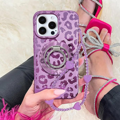 VELVET CAVIAR Compatible with MagSafe Phone Grip 2.0 | Cute Magnetic Ring Holder | Finger Loop Kickstand | Pop On Accessory for iPhone 17, 16, 15, 14, 13, 12 | Amethyst Leopard