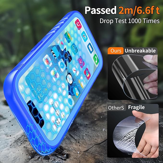 Cozycase Compatible with iPhone 14 Pro Waterproof Case - Full Body Shockproof Dustproof Dropproof Built in Screen Protector Rugged Waterproof Case for iPhone 14 Pro 6.1 Inche Blue