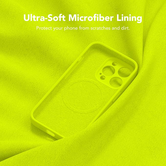 Magnetic for iPhone 14 Pro Max Case, Compatible with MagSafe, [Full Camera Protection][Screen Protector] Silicone Shockproof Protective Phone Case for iPhone 14 Pro Max, Fluorescent Green