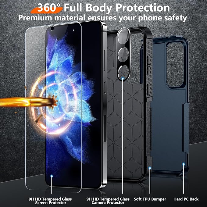 Red2Fire for Samsung Galaxy S24 Case, [Military Grade Drop Protection] Non-Slip Heavy Duty Full Body Shockproof Protection Phone Case for S24 Case 6.2 inch, Seablue