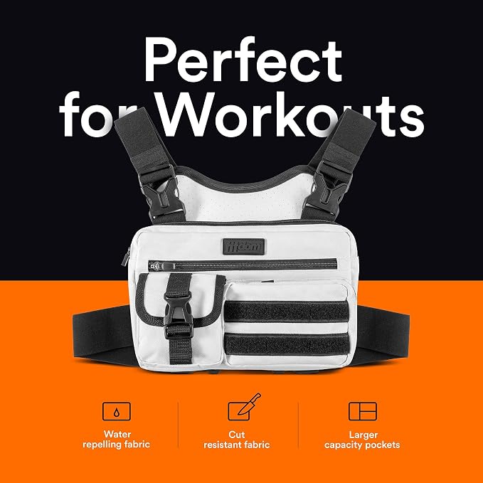 Fitdom Tactical Inspired Lightweight Running Chest Pack For Men With Built-In Phone Holder. A Sports Utility Rig Vest Made For Workouts And Outdoor