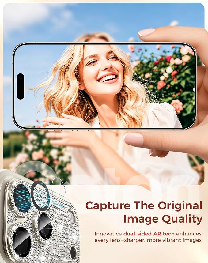 Goton for iPhone 17 Pro Camera Lens Protector Diamond Bling- Not Easy to Fall, Strong Adsorption, Glitter Metal Aluminum Alloy Rear Camera Screen Cover Accessories for 17Pro, Silver