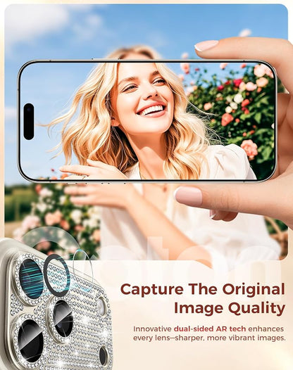 Goton for iPhone 17 Pro Camera Lens Protector Diamond Bling- Not Easy to Fall, Strong Adsorption, Glitter Metal Aluminum Alloy Rear Camera Screen Cover Accessories for 17Pro, Silver