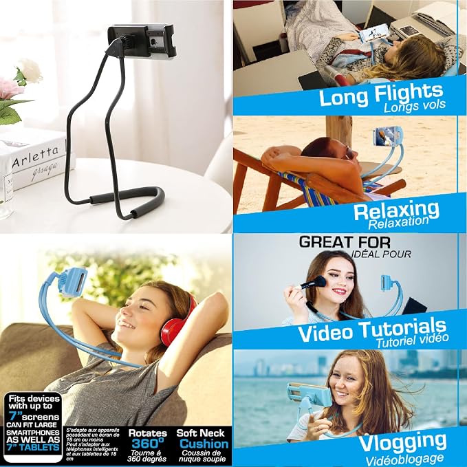 Lazy Cell Phone Holder, Universal Cell Phone Holder for Smart Mobile Phone,Hanging on Neck Cell Phone Mount Holder ,Hands-Free Mobile Phone Holder on Bed/Tableb, 27.6'' Length for 4.7''-6.7'' Size