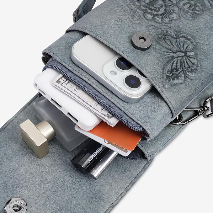 Small Crossbody Bags for Women Trendy Vegan Leather Cell Phone Bag Embossed Flower Design Wallet Purses with Strap