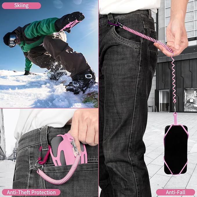 HOTEMIA Silicone Phone Lanyard Holder with Carabiner, Universal Phone Strap,Anti-Theft Phone Case with retractable tether