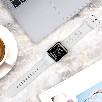 Faith Over Fear Watch Band compatible with Apple Watch Laser Engraved iWatch Band Silicone 38mm 40mm 41mm 42mm 44mm 45mm 49mm Strap Jesus Psalm Christian God (38/40/41/42mm S/M, White)