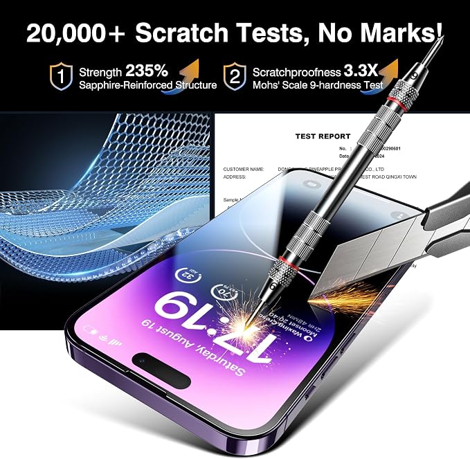 EZ-GLAZ- 4 Pack for iPhone 14 Pro Screen Protector[6.1"] With 2 Pack Camera Lens Protector, 9H+ Hardness 12FT Military Grade Shatterproof Scratch Resistant Durable Tempered Glass Film with Flawless Fit Kit, HD Clear