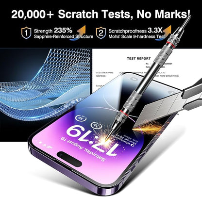 EZ-GLAZ- 4 Pack for iPhone 14 Pro Screen Protector[6.1"] With 2 Pack Camera Lens Protector, 9H+ Hardness 12FT Military Grade Shatterproof Scratch Resistant Durable Tempered Glass Film with Flawless Fit Kit, HD Clear