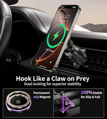 for MagSafe Car Mount Charger Dash Vent Windshield Wireless Car Charger with LED Light, Magnetic Phone Holder for Car for iPhone 17 16 15 14 13 12 Series, Fit MagSafe Accessories (Purple)