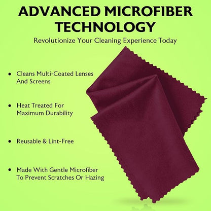 Purity Microfiber Lens Cleaning Cloth - Machine Washable, Lint-Free Ultra-Fine Microfiber Cloth- Cleans Eyeglasses, Screens, Lenses, Phones and Other Delicate Surfaces (Pack of 6, Burgundy)