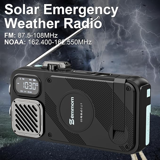 Emergency Radio&22000mAh Solar Power Bank, FM NOAA Weather Radio, Portable Hand Crank Bluetooth Radio, 20W Fast Charge Wireless Phone Charger, SOS Flashlight for Emergency/Home (Blue)